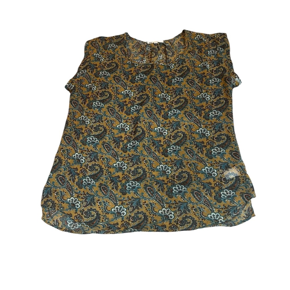 DR2 Mustard Paisley Cap-Sleeve Blouse - size small